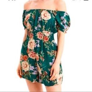 American Eagle Floral Smocked Peasant Romper Green Midi Boho Cottagecore Small